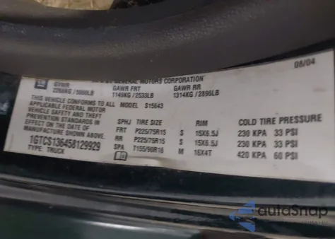 2005 GMC Canyon Sle z USA, uszkodzony, nr VIN 1GTCS136458129929